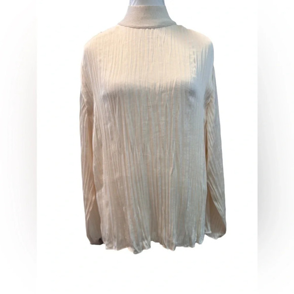 VINCE | Ivory Rib Mock Neck Long Sleeve Blouse (M) - Picture 6 of 11
